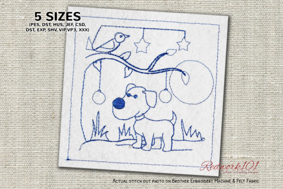 Dog Standing Near Tree Redwork: A Designer's Review