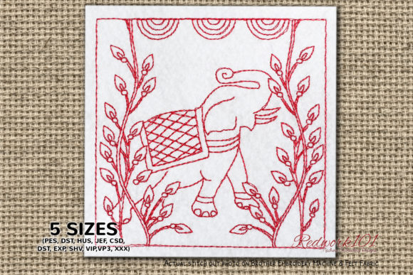 Review: Elephant with Abstract Designs Redwork